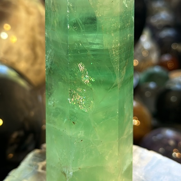 Green Fluorite Crystal Tower With Rainbows! - Picture 3 of 10